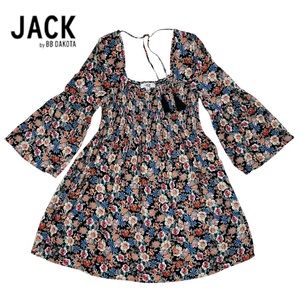 Jack By BB Dakota Women Large Short Floral Smock‎ Dress W/ Bell Sleeve